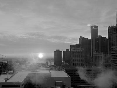 město, Detroit, budova, Michigan, Architektura, Panorama, Centrum města