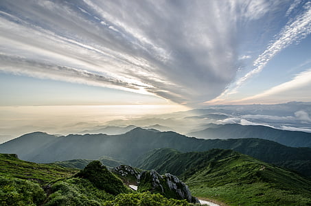 Fukushima, kalns, iide kalnu, vasaras, kalnos kāpšana, mākonis, debesis