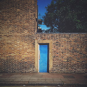 porta, azul, rua, grunge, vintage, entrada, porta de entrada