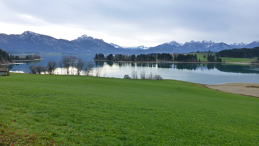 Allgäu, Lago forggensee, autunno, Tegelberg, Säuling, Branderschrofen, punta dell'angolo retto