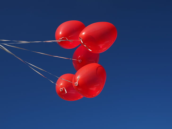 Balonlar, kalp, aşk, romantizm, romantik, ilişki, Kırmızı