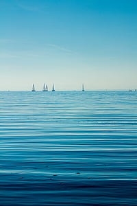 bleu, bateaux, océan, voilier, bateaux à voiles, mer, paysage marin