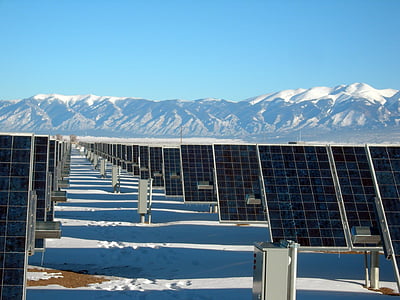 冷, エネルギー, 山, 電源, 雪, 太陽電池パネル, 技術