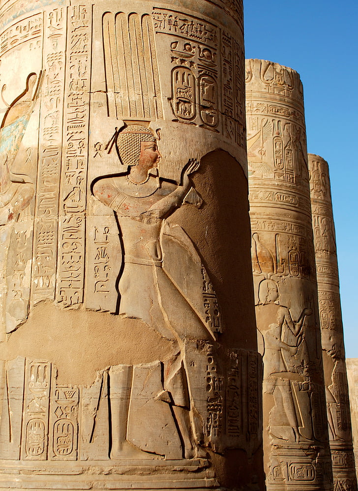 kom ombo, Egypten, hieroglyfer, sten, skriva, resor, hieroglyfer
