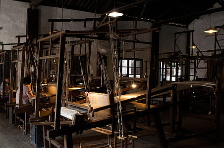 Wuzhen, teixit de seda brocat, vell, tecnologia, fusta, teler, fil de seda