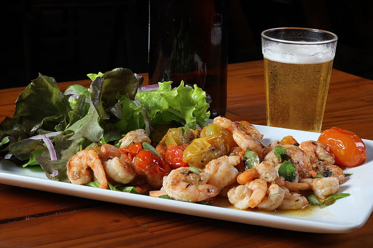 shrimp, snack, beer