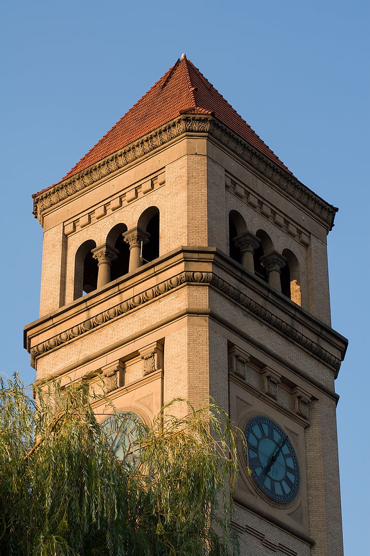 clock tower, spokane, washington, clock, riverfront