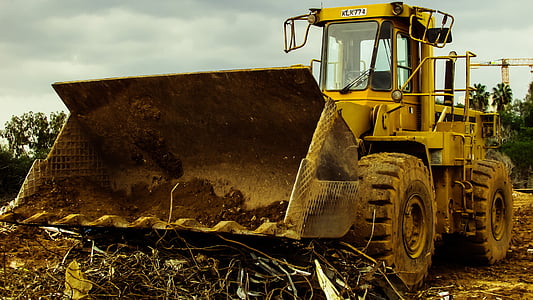 bulldozer, heavy machine, equipment, vehicle, machinery, yellow, debris