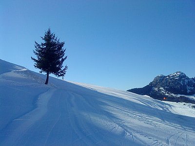 neu, pistes d'esquí, muntanya, l'hivern, Alps, paisatge, cel