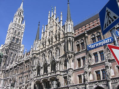 München, Marienplatz, Bajorország, városháza, épület