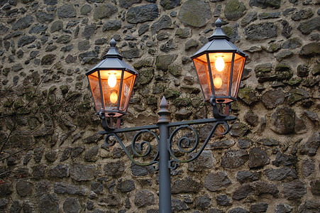 mur, maçonnerie, lampe, lumière, éclairage extérieur, lampe électrique, lanterne