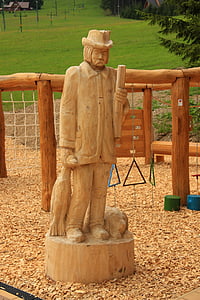 statue, wood, hunter