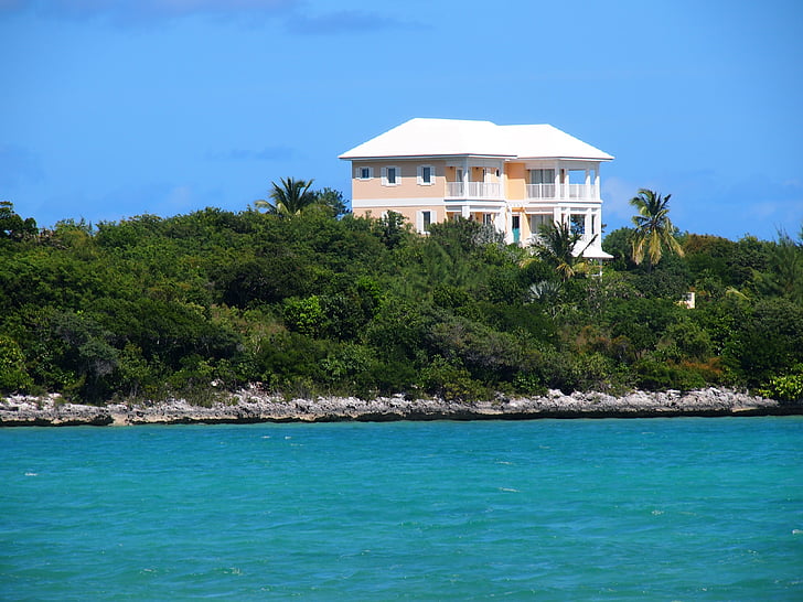 Bahami, hiša, obala, morje, počitnice, Exuma, Ocean