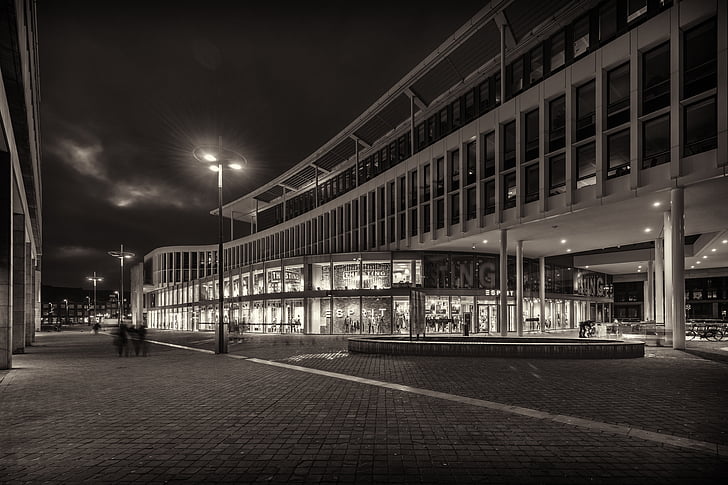 Maastricht, mehiläinen, yö, valaistu, katuvalo, arkkitehtuuri, ulkona