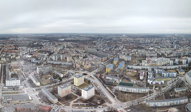 Wroclaw panorama, Panorama wroclaw, Panorama van de stad, Panorama city, bovenbouw, de daken, het platform