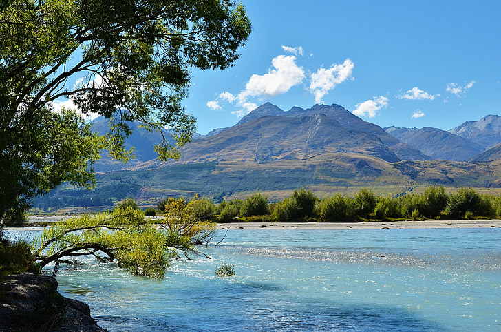 Lago wakatipu, gé lín nuò qí, Nueva Zelanda, Lago, cielo azul, el paisaje