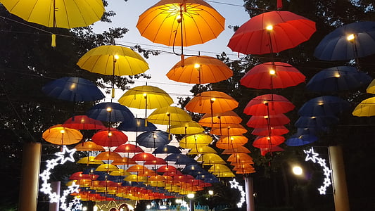 umbrella, night, sky, park, the night sky, night view, lamp