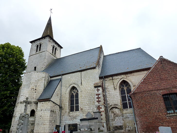 auchy-aux-bois, church, pas-de-calais, building, religious, tower, spire