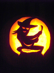 Jack-o-lantern, calabaza, Halloween, bruja, tallado