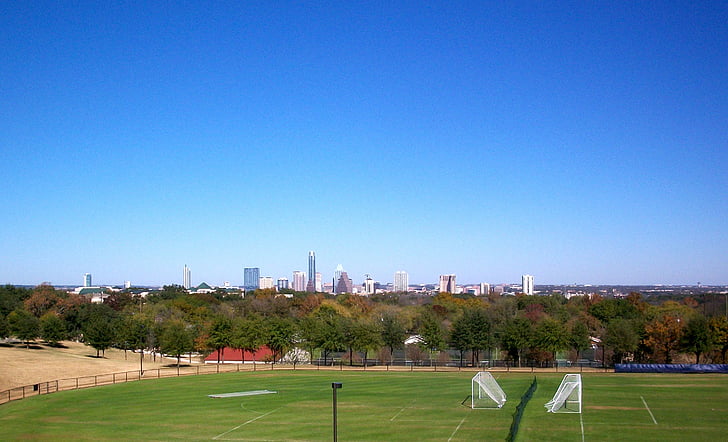 fotbollsplan, Austin, Texas, Skyline, Sport