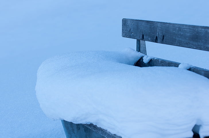 bank, bench, seat, out, snowy, snow, nature