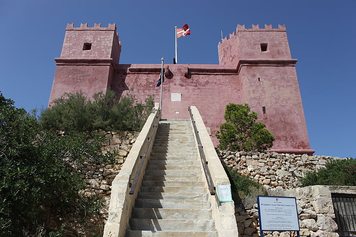 Castelo, vermelho, Malta, arquitetura, medieval, edifício, velho