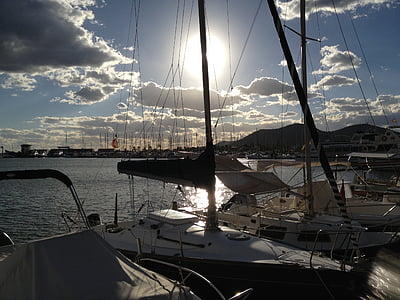 port d’Alcudia, Twilight, bateaux à voile, bateau nautique, Yacht, mer, voilier