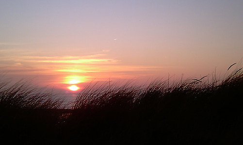 pôr do sol, Föhr, arrebol, céu da noite, praia, mar