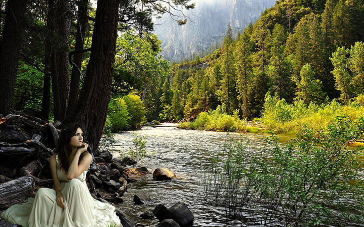 sad women, nature, river, women, outdoors, people, forest