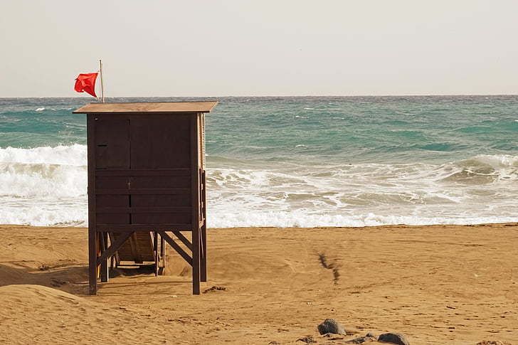 rumah pantai, penjaga pantai, ban buruk, bendera merah, Pantai, laut