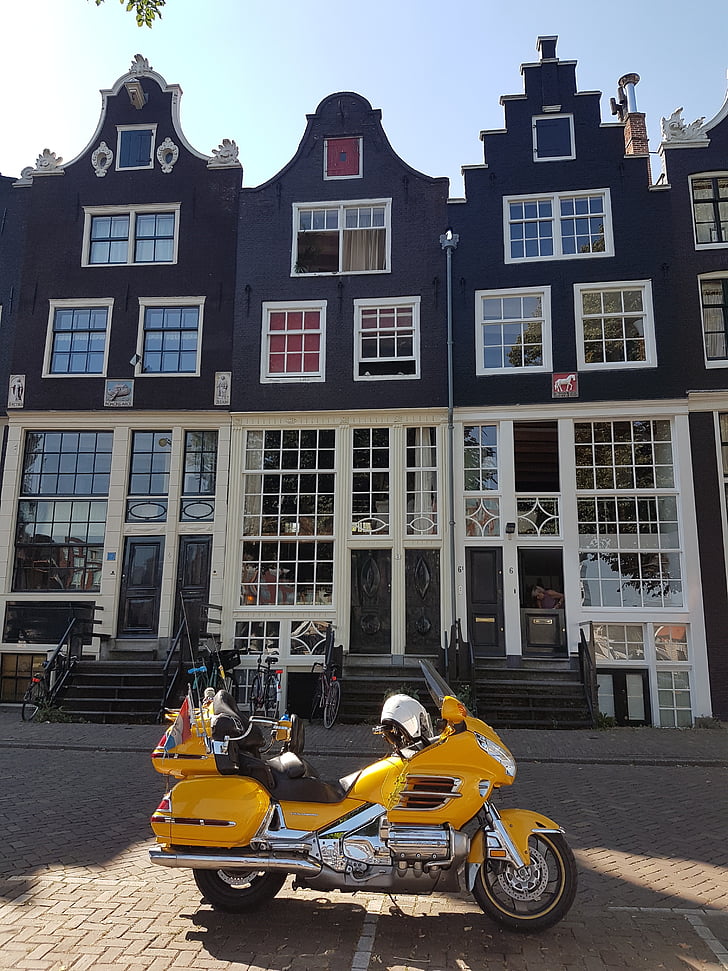 coin sable, Amsterdam, Goldwing gl1800, Honda, canal, moto, transport