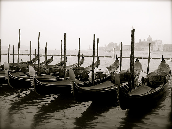 gondol, Venezia, Italia, vann, kanalen, arkitektur, refleksjon