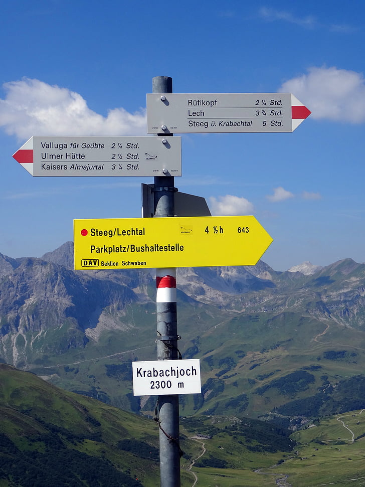 signalering, panelen, indicatie, paden, berg, Oostenrijk