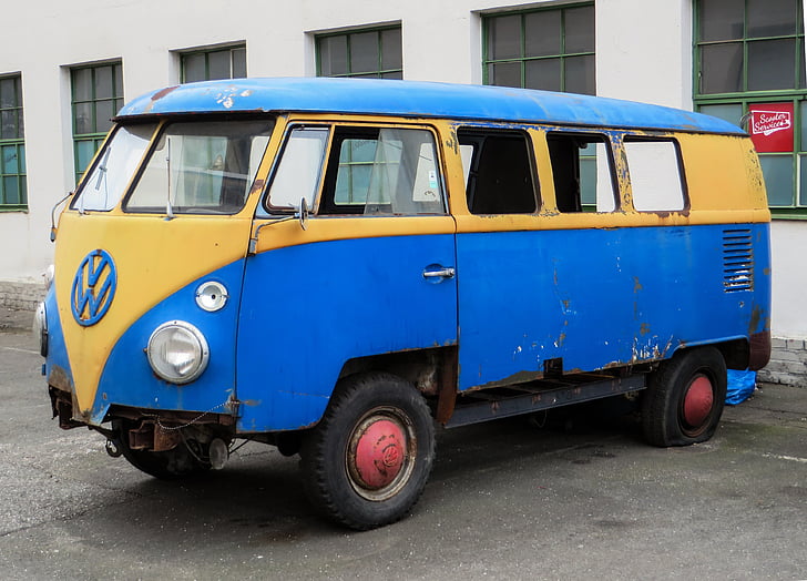 Auto, gamle, skrot, rustfrit, VW, VW bus