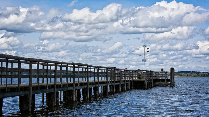 cầu cảng, gỗ, Pier, Boardwalk, nước, Lake, Chiemsee