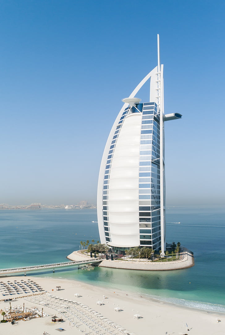 Dubai, Burj Al Arab, Hotel, praia, paraíso, Costa, Turismo