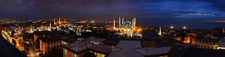 Истанбул, Турски, Синята джамия, гащеризон, нощ