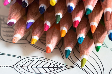 kolorowanka dla dorosłych, Kolorowe kredki, Kolorowanka, Creative, Antistress, Kolor, długopisy