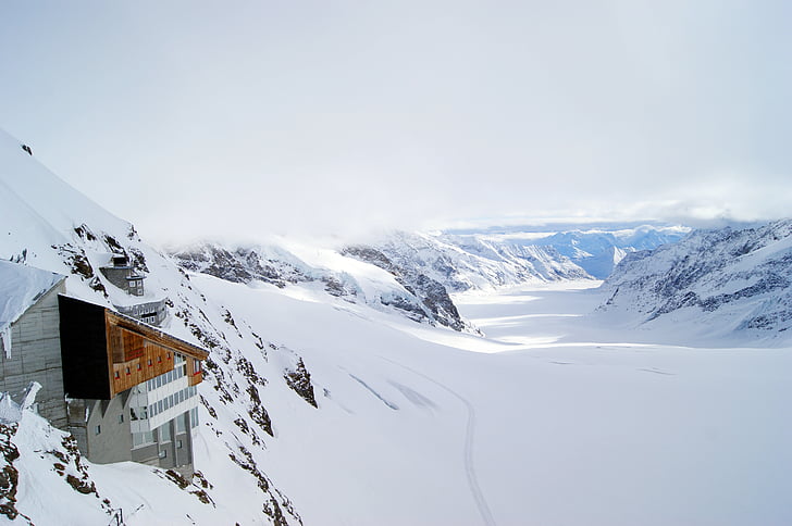 Jungfraujoch, gletser, pegunungan, Stasiun Gunung, salju lanskap, salju, musim dingin