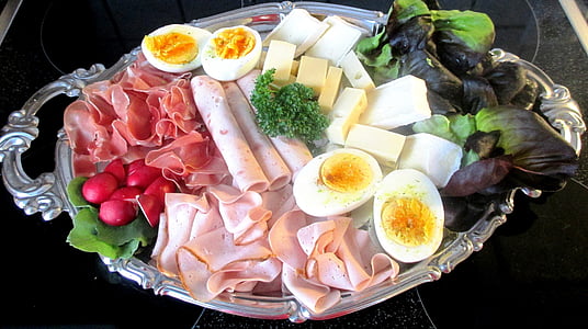 cold cuts, eat, meat plate, brunch, egg, cheese, delicious