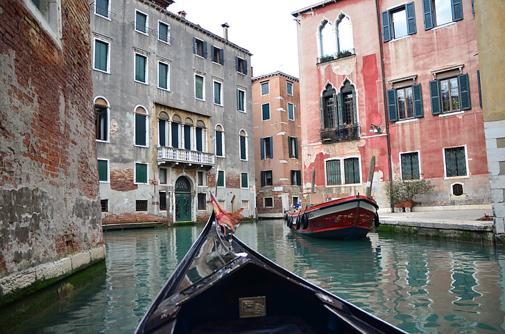 Benátky, Itálie, Gondola, voda, loď, plovoucí, budovy