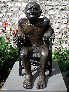 statue, artwork, naked man, age, grandpa, bronze, chair man