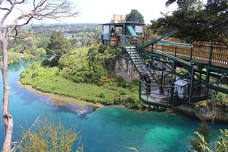 taupo, new zealand, north island, bungee jumping, landscape, green, nature