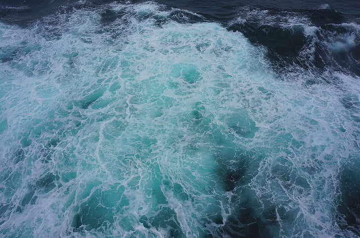 морски, спрей, дълбоко море, тъмно синьо, вода, вълни, повърхност