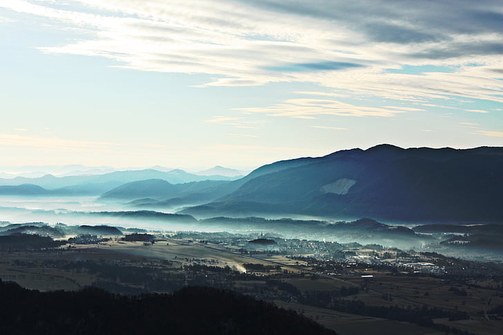 Fotografie, Hora, zataženo, obloha, mraky, krajina, Příroda