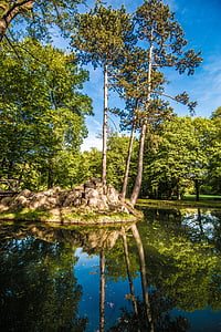 Zámecký park, jezero, hrad, rybník, historicky, Schlossgarten, nálada