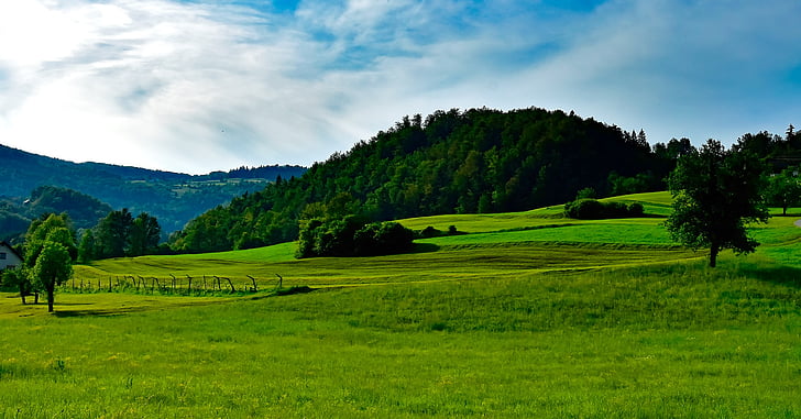 krajina, malebný, obloha, mraky, Hills, hory, louka