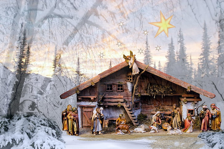 textura, berço, nascimento de Jesus, véspera de Natal, Natal, alegria, Inverno
