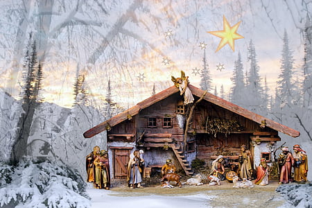textuur, wieg, Jezus geboorte, Kerstavond, Kerst, vreugde, winter