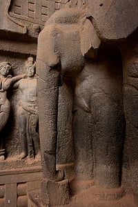 elefant, staty, Karla grottor, ristad sten, Indien